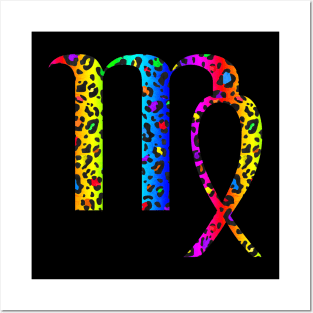 Virgo Zodiac Horoscope Symbol in Dark Rainbow Leopard Print Posters and Art